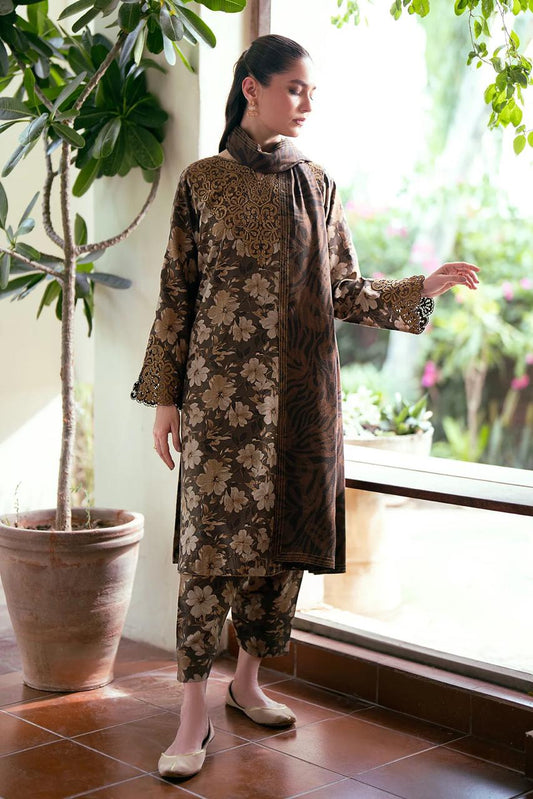 3- Piece Lawn Embroidered Dress With Lawn Dupatta