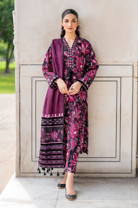 3- Piece Lawn Embroidered Dress With Lawn Dupatta