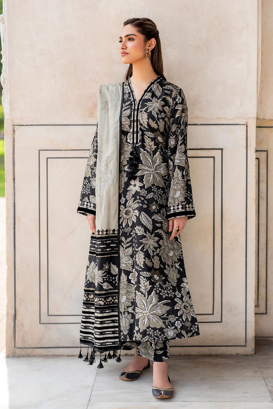 3- Piece Lawn Embroidered Dress With Lawn Dupatta