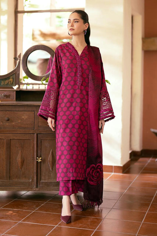 3- Piece Lawn Embroidered Dress With Lawn Dupatta