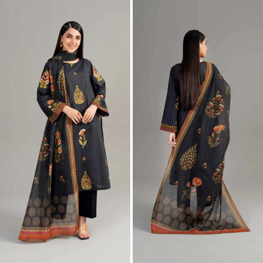 3- Piece Embroidered Dhanak Dress with Wool Shawl