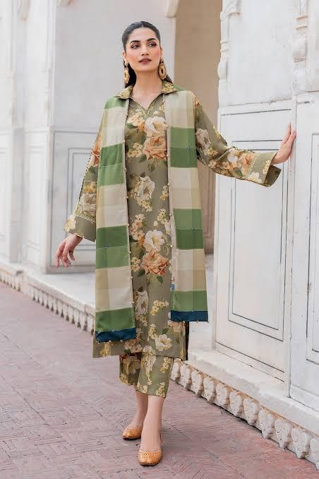 3- Piece Lawn Embroidered Dress With Lawn Dupatta