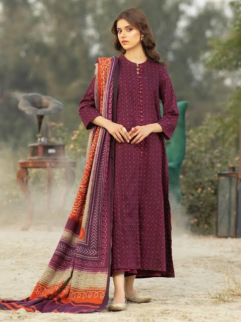 3- Piece Lawn Embroidered Dress With Lawn Dupatta