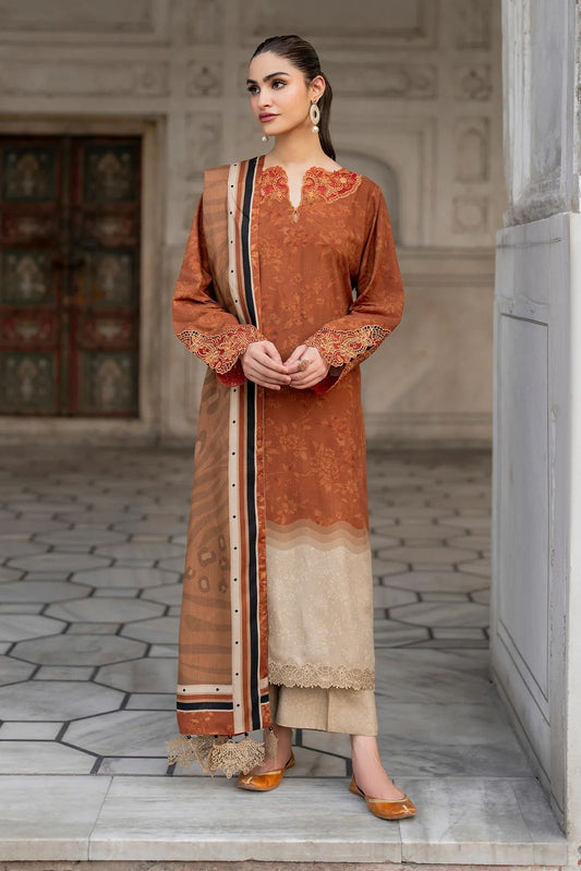 3- Piece Lawn Embroidered Dress With Lawn Dupatta