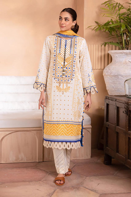 3- Piece Lawn Embroidered Dress With Lawn Dupatta