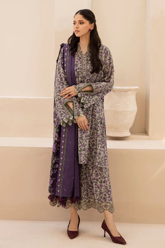 3- Piece Lawn Embroidered Dress With Lawn Dupatta